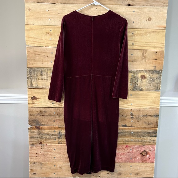 Banana Republic Wine Velvet Mid-Length Dress With Ruching - Picture 2 of 6